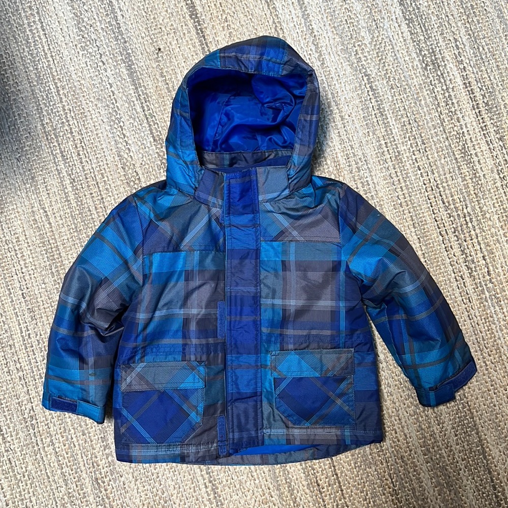 Circo Boys blue plaid 2 in 1 coat jacket. Removable fleece liner jacket and hood